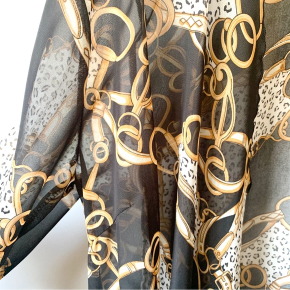 Black and Gold Chain Pattern Beach Cover Up Sz M-L - Picture 4 of 10